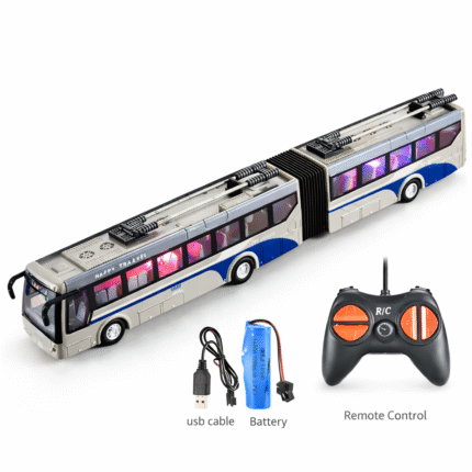 Remote Control Travel Bus Toy for Kids | Rechargeable RC with LED Lights | USB Charging | Realistic Long | Boys & Girls 3+ Years (Travel Bus-Grey)