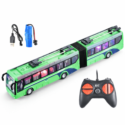 Remote Control Travel Bus Toy for Kids | Rechargeable RC with LED Lights | USB Charging | Realistic Long | Boys & Girls 3+ Years (Travel Bus-Green)