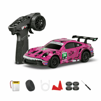 1:43 Scale 4WD Drift RC Car with Remote Control, Rechargeable Battery, Type-C Charging, High Speed Racing Toy Car with Extra Tires & Cones, Alloy Body RC Car for Kids & Adults [Pink]